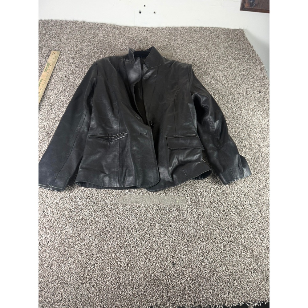 United Face New York Blazer Jacket Women's Black Genuine Leather Classic - M